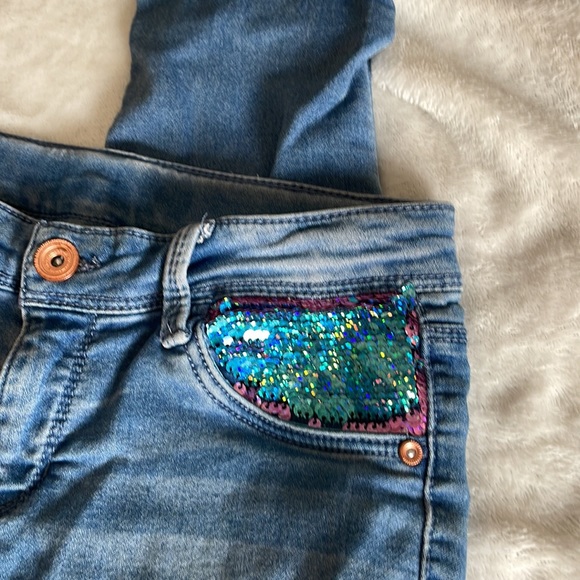 Girls skinny Jeans with sequined pockets (pink or blue), size 10/12. Bundle!! - Picture 4 of 5